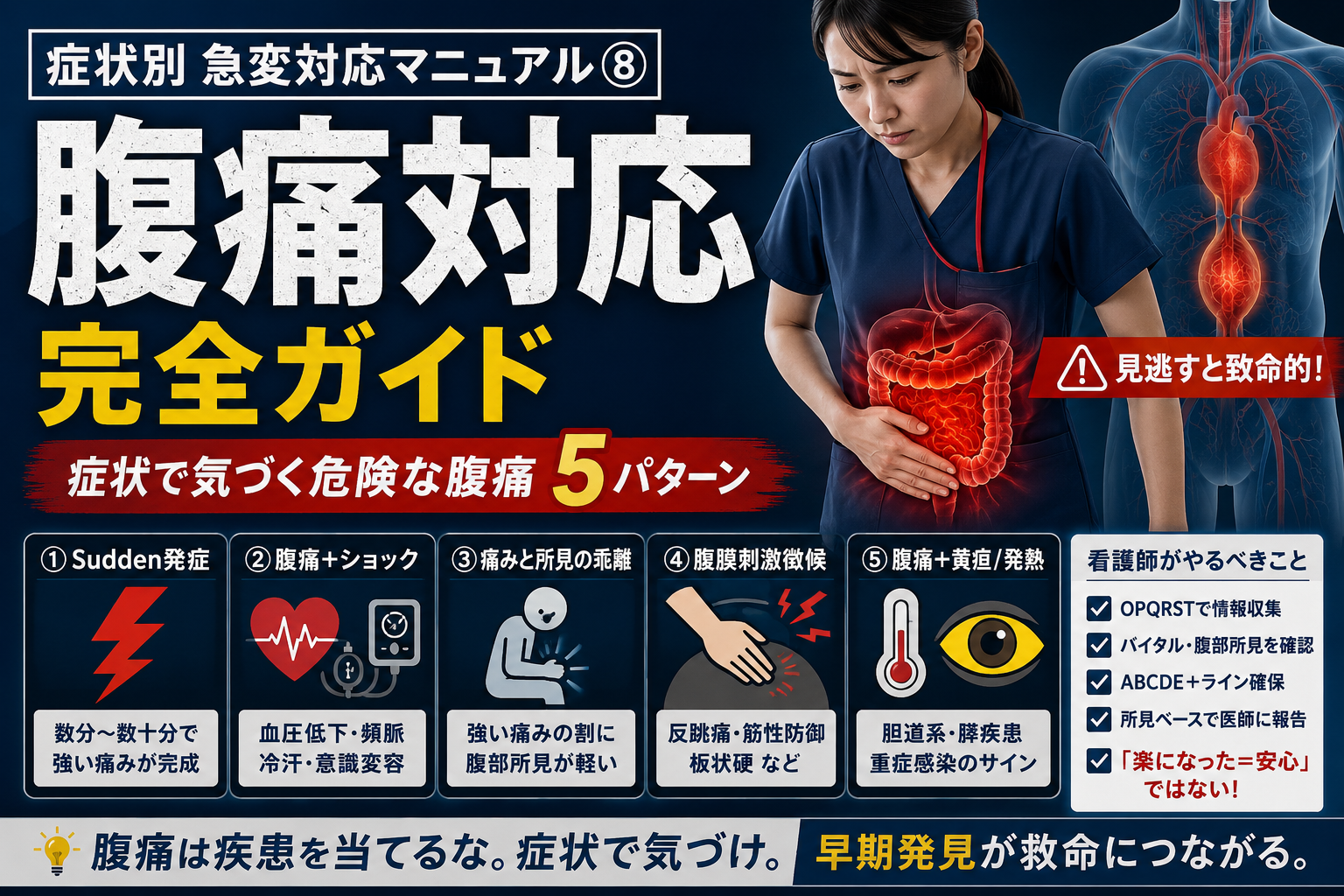 腹痛ページ 看護師向け】腹痛対応 完全ガイド|症状で気づく危険な腹痛5パターン